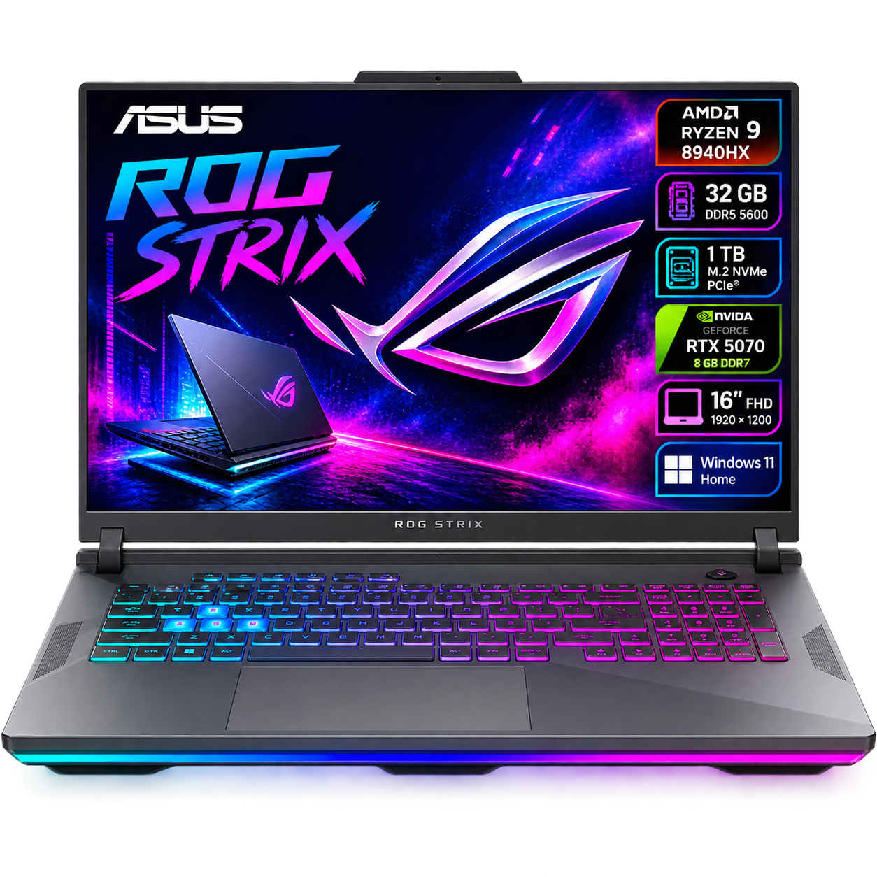 asus r Notebook ASUS ROG Strix G16 Ryzen 9 8940HX 32GB 1TB RTX 5070 - Imagen 1